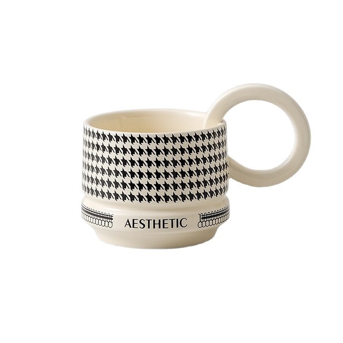 Cana ceramică inspirată de Hepburn, design minimalist, capacitate mare, cană cu mâner rotund pentru cupluri