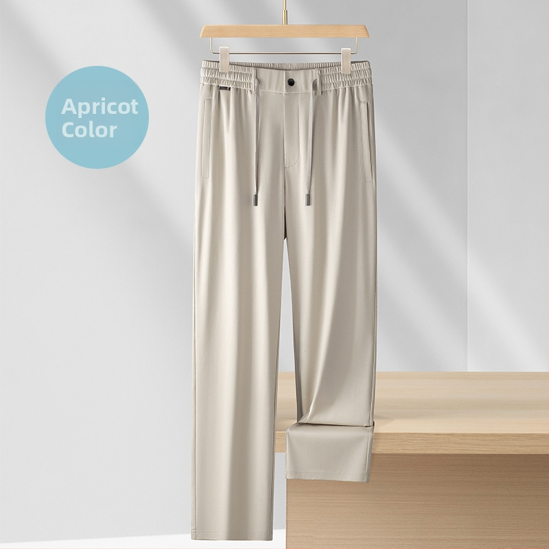 Pánske letné bavlnené voľnočasové nohavice, ľahké, vysoký pás, zips, rovný strih, elastický materiál, viaceré vrecká