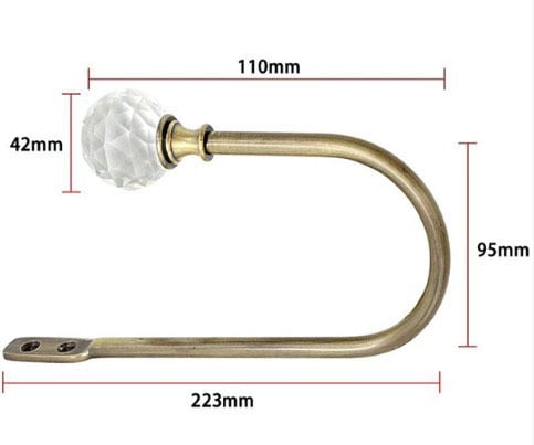 Cârlig metalic pentru perdele în formă de U, cu cap din cristal și accesorii de montaj