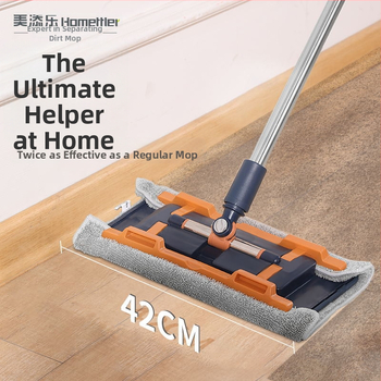 Meitianle clip-on plochý mop s textilom, teleskopický 120–140 cm, hlava 38/42 cm, mikrovlákno, domáce upratovanie