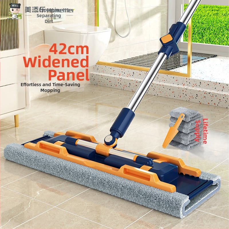 Meitianle clip-on plochý mop s textilom, teleskopický 120–140 cm, hlava 38/42 cm, mikrovlákno, domáce upratovanie