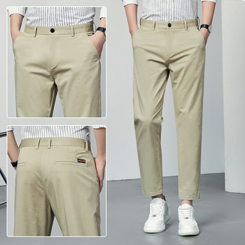 Pánske slim-fit nohavice s elastanom, ľahká bavlnená zmes, letné business voľnočasové nohavice