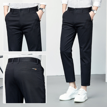 Pánske slim-fit nohavice s elastanom, ľahká bavlnená zmes, letné business voľnočasové nohavice