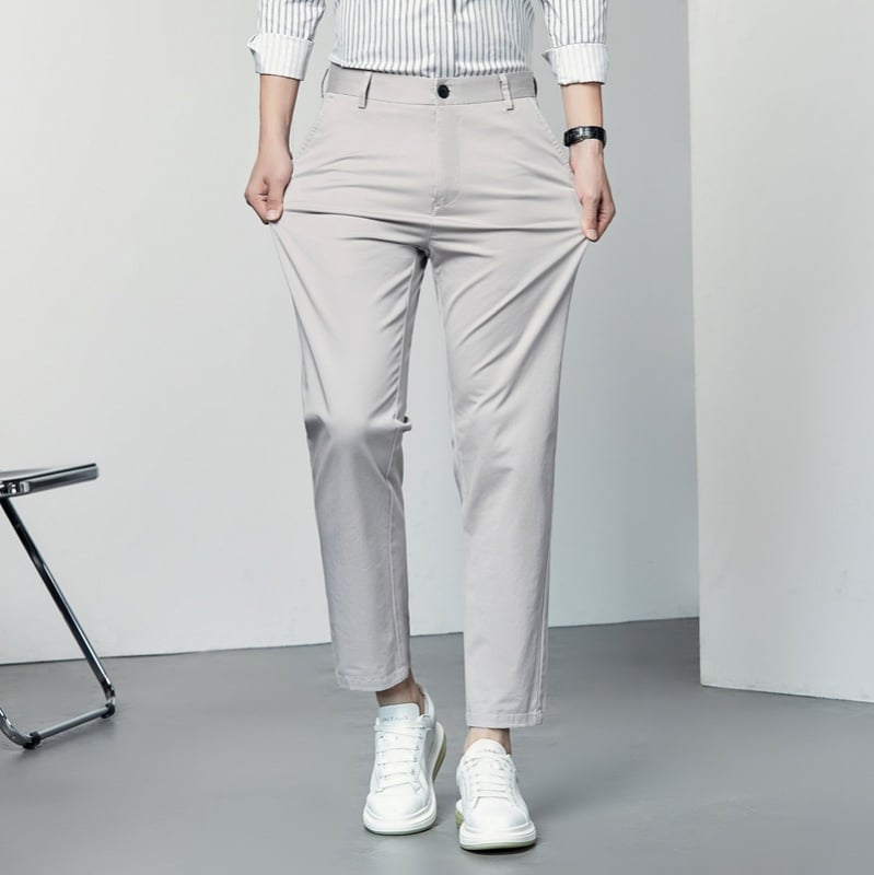 Pánske slim-fit nohavice s elastanom, ľahká bavlnená zmes, letné business voľnočasové nohavice