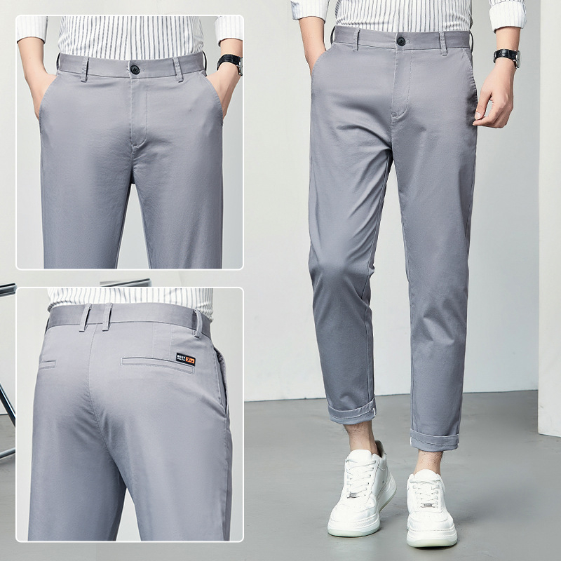 Pánske slim-fit nohavice s elastanom, ľahká bavlnená zmes, letné business voľnočasové nohavice