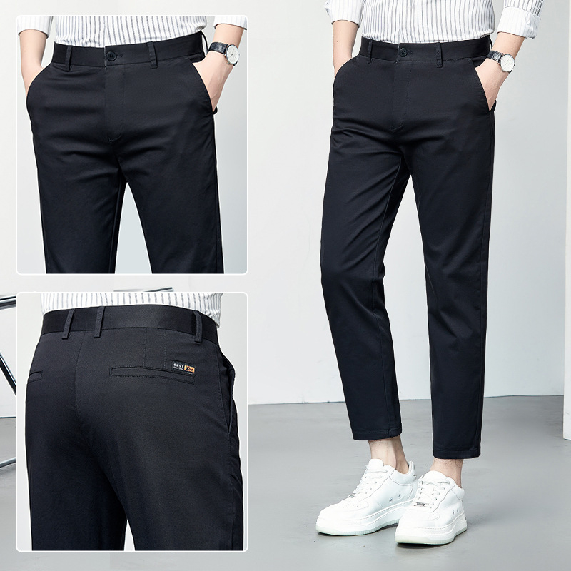 Pánske slim-fit nohavice s elastanom, ľahká bavlnená zmes, letné business voľnočasové nohavice