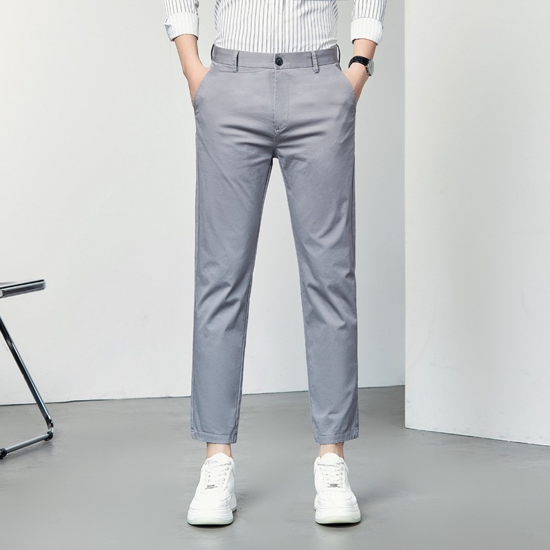 Pánske slim-fit nohavice s elastanom, ľahká bavlnená zmes, letné business voľnočasové nohavice