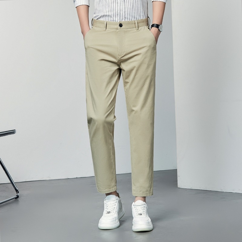 Pánske slim-fit nohavice s elastanom, ľahká bavlnená zmes, letné business voľnočasové nohavice