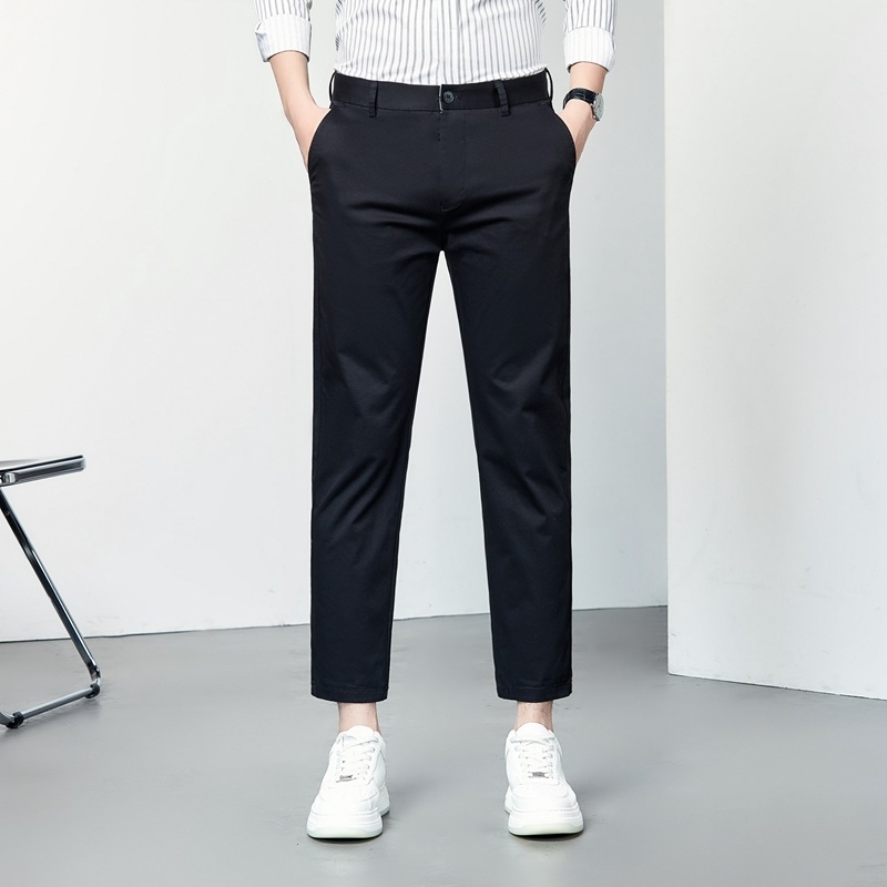 Pánske slim-fit nohavice s elastanom, ľahká bavlnená zmes, letné business voľnočasové nohavice
