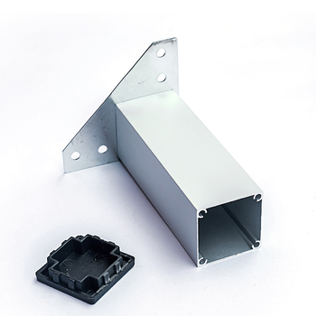 Picioare pătrate din aliaj de aluminiu goale, 38 mm, pentru canapea și dulap, cu placă triunghiulară, neajustabile