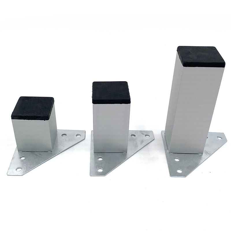 Picioare pătrate din aliaj de aluminiu goale, 38 mm, pentru canapea și dulap, cu placă triunghiulară, neajustabile