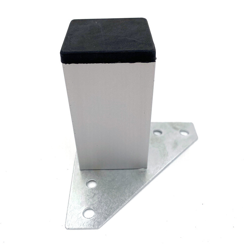 Picioare pătrate din aliaj de aluminiu goale, 38 mm, pentru canapea și dulap, cu placă triunghiulară, neajustabile
