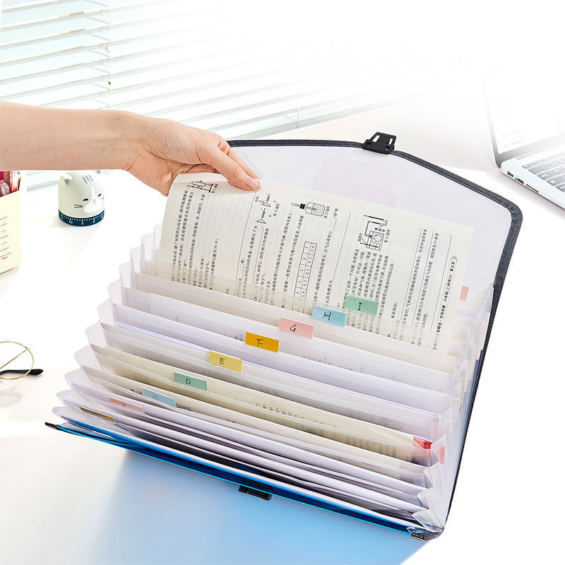 Mapă A4 portabilă tip acordeon cu închidere prin clips, organizator pentru documente, capacitate mare