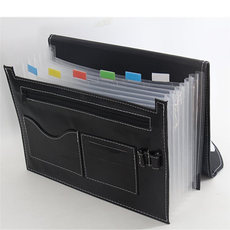 Mapă A4 portabilă cu capac rotund, organizator de documente din PU imitatie de piele, tip acordeon, cu posibilitatea imprimării logo-ului