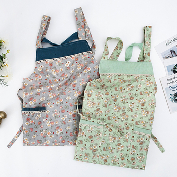 Șorț de bucătărie pentru casă, stil japonez și coreean drăguț, fără mâneci, impermeabil și rezistent la ulei, imprimeu floral, 100% bumbac, mărime universală