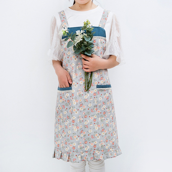 Șorț de bucătărie pentru casă, stil japonez și coreean drăguț, fără mâneci, impermeabil și rezistent la ulei, imprimeu floral, 100% bumbac, mărime universală