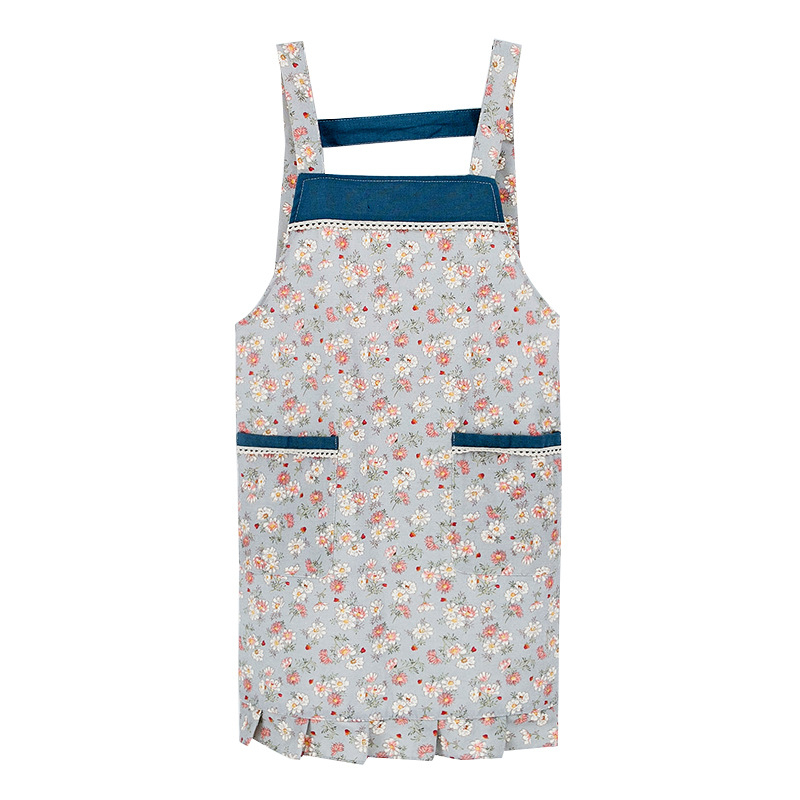 Șorț de bucătărie pentru casă, stil japonez și coreean drăguț, fără mâneci, impermeabil și rezistent la ulei, imprimeu floral, 100% bumbac, mărime universală
