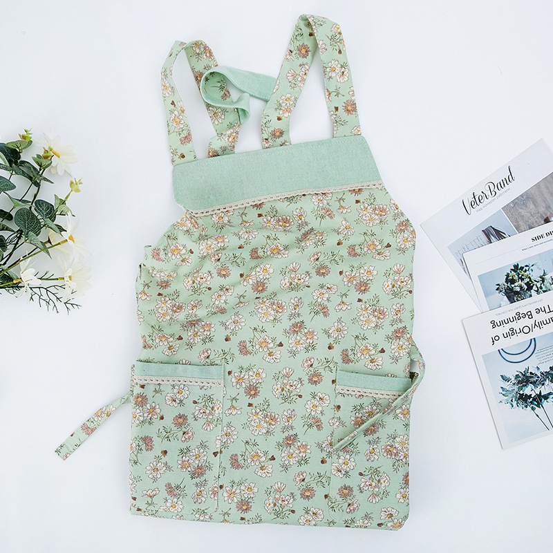 Șorț de bucătărie pentru casă, stil japonez și coreean drăguț, fără mâneci, impermeabil și rezistent la ulei, imprimeu floral, 100% bumbac, mărime universală