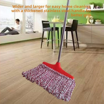 Plochý mop so širokou hlavou z bavlneného vlákna, rozšíriteľná drevená rúčka, savá handrička na mop, hrubá plochá hlava, ručné otáčanie
