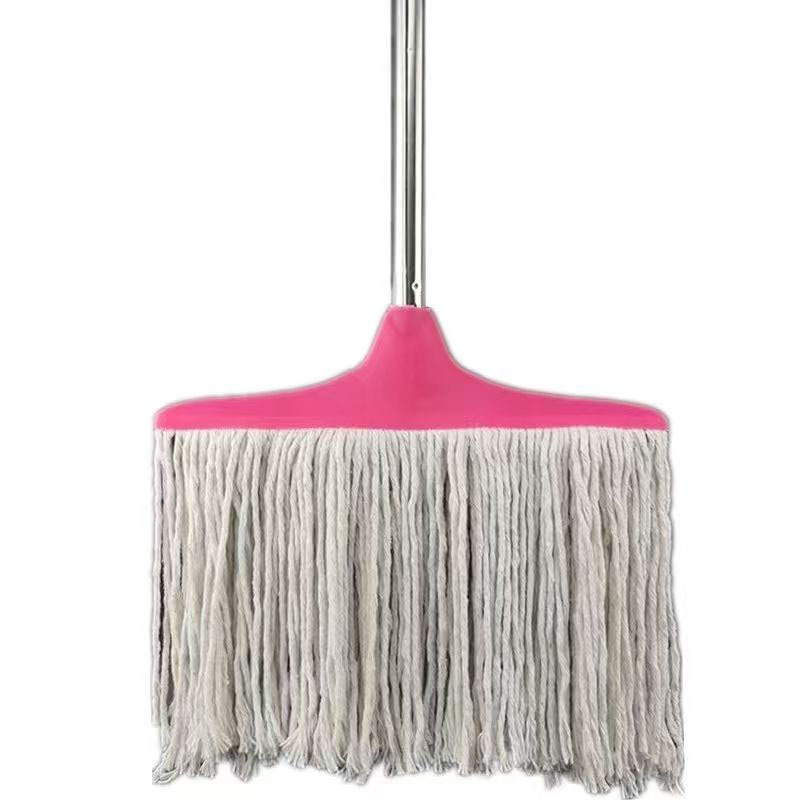 Mop plat cu cap din fir de bumbac, mâner din lemn extensibil, cârpă de mop absorbentă, cap plat gros, răsucire manuală