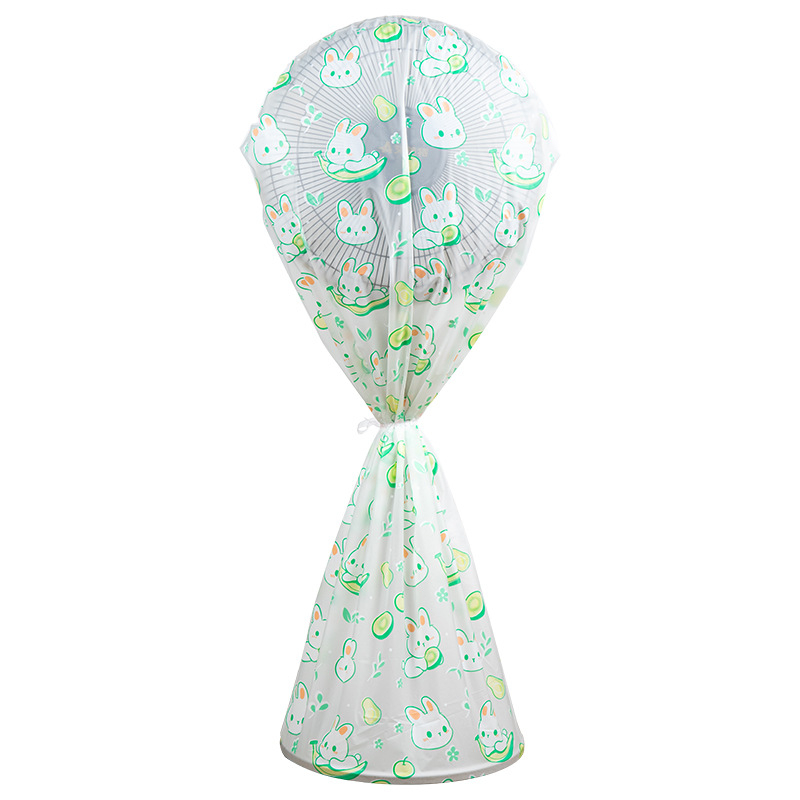 7708PVEA husă circulară din PVC pentru ventilator, design cartoon cu pisicuță și iepuraș