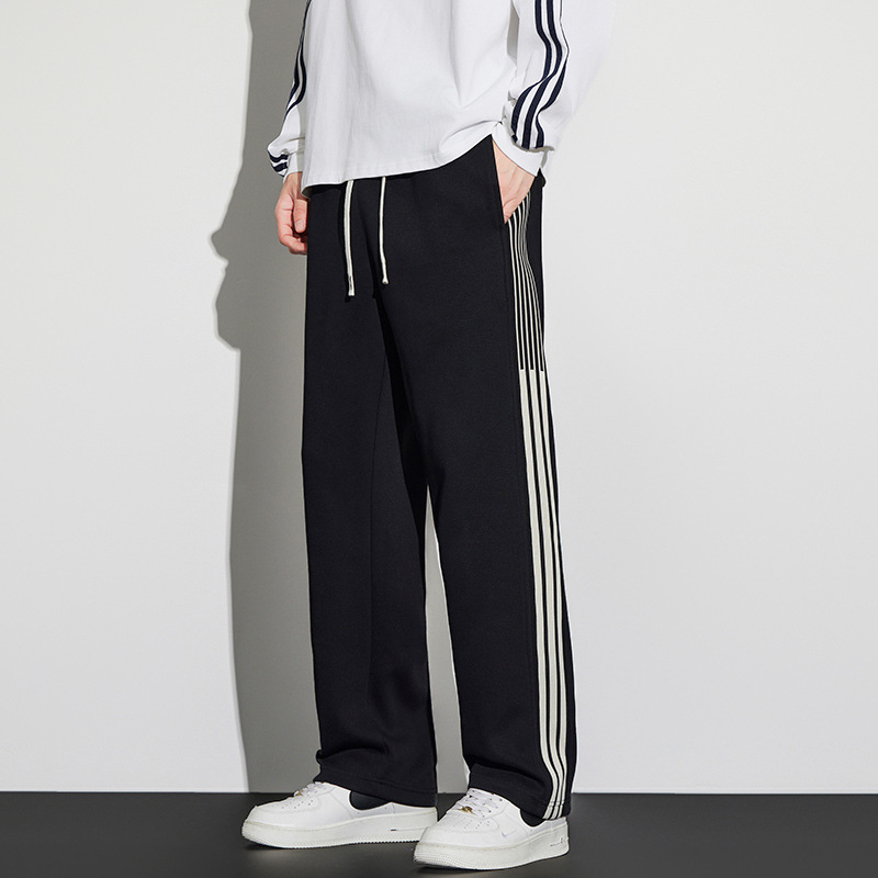 Pantaloni casual cu dungi, stil american, drepți, vară pentru bărbați tineri, ușori, pantaloni sport