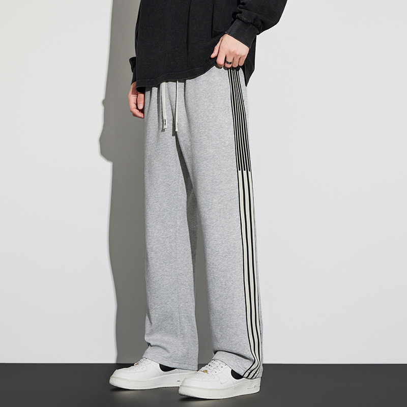 Pantaloni casual cu dungi, stil american, drepți, vară pentru bărbați tineri, ușori, pantaloni sport