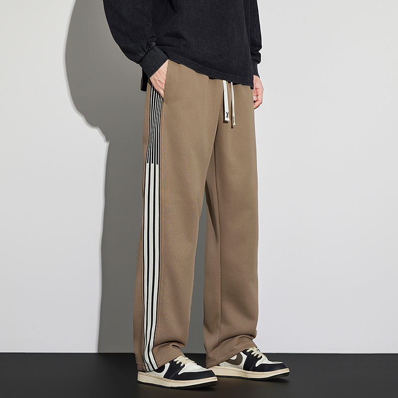 Pantaloni casual cu dungi, stil american, drepți, vară pentru bărbați tineri, ușori, pantaloni sport