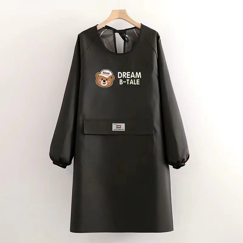 Șorț de bucătar cu mâneci lungi, impermeabil și rezistent la ulei, pentru bucătărie și gătit acasă, cu buzunar mare, îmbrăcăminte de lucru