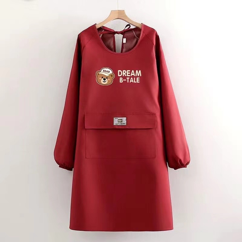 Șorț de bucătar cu mâneci lungi, impermeabil și rezistent la ulei, pentru bucătărie și gătit acasă, cu buzunar mare, îmbrăcăminte de lucru