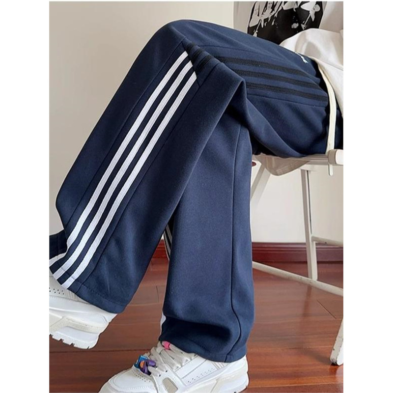 Pantaloni sport pentru bărbați, căptuți cu fleece, patchwork retro american, croială lejeră, drepti cu drapaj, pantaloni casual de iarnă