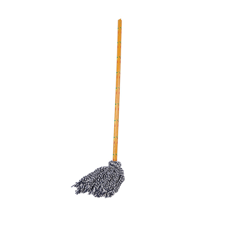 Mop de podea cu cap rotund, mâner din lemn și fire de bumbac