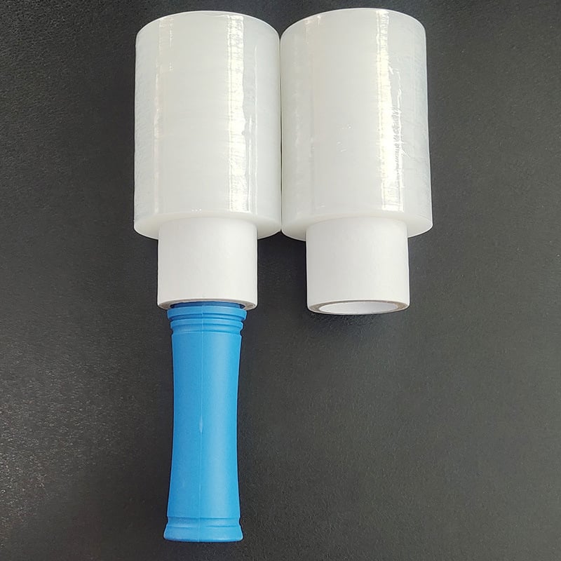 Film stretch transparent PE/LDPE cu mâner din plastic, rolă mică autoadezivă pentru ambalare