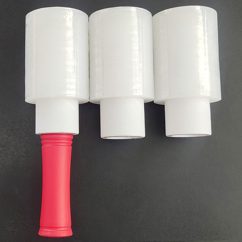 Film stretch transparent PE/LDPE cu mâner din plastic, rolă mică autoadezivă pentru ambalare