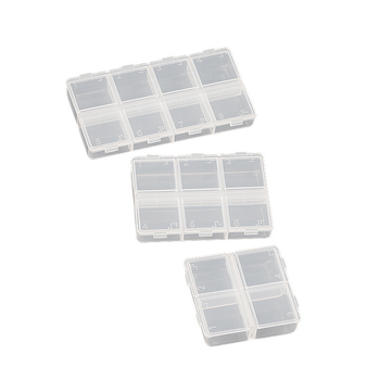 Cutie transparentă pentru accesorii de manichiură, cu capac rabatabil și compartimente separate pentru perle, mărgele și strasuri
