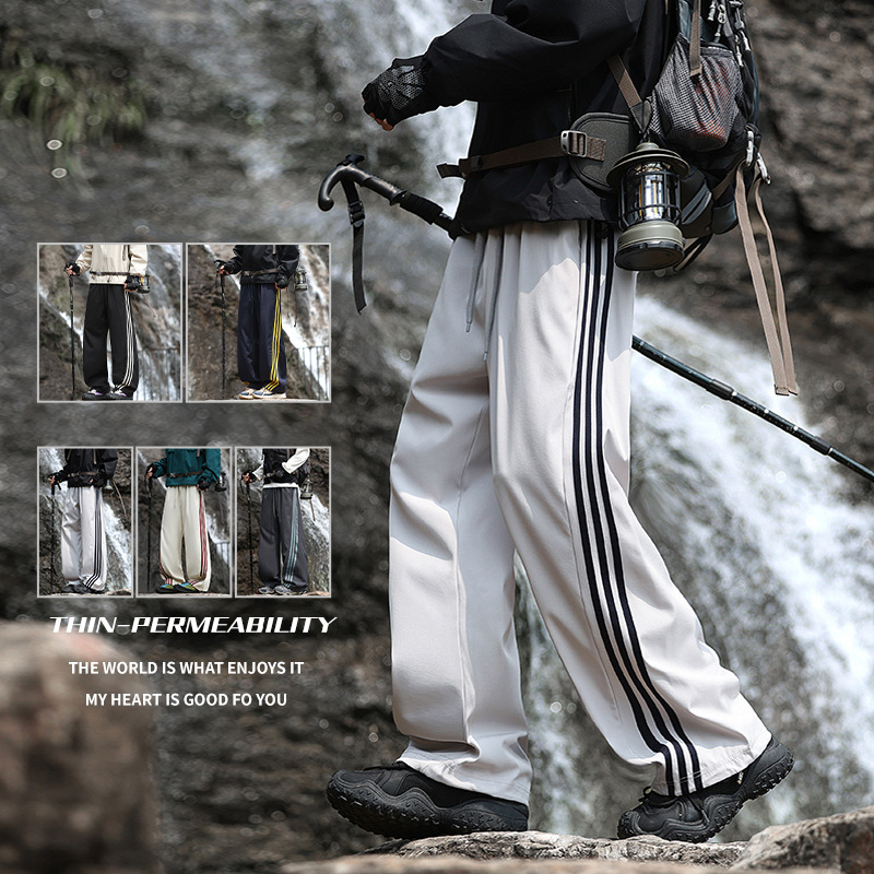 Pantaloni de trening largi, în stil american, cu trei dungi, unisex, casual, toamnă-iarnă