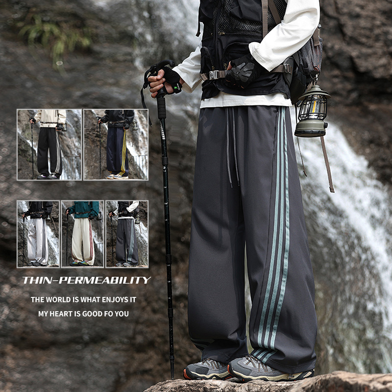 Pantaloni de trening largi, în stil american, cu trei dungi, unisex, casual, toamnă-iarnă