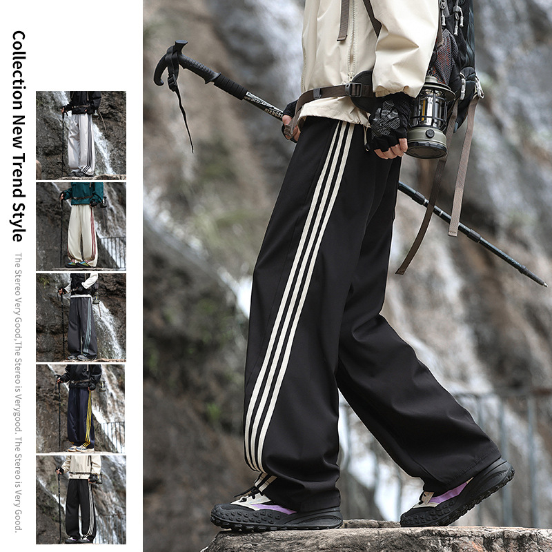 Pantaloni de trening largi, în stil american, cu trei dungi, unisex, casual, toamnă-iarnă