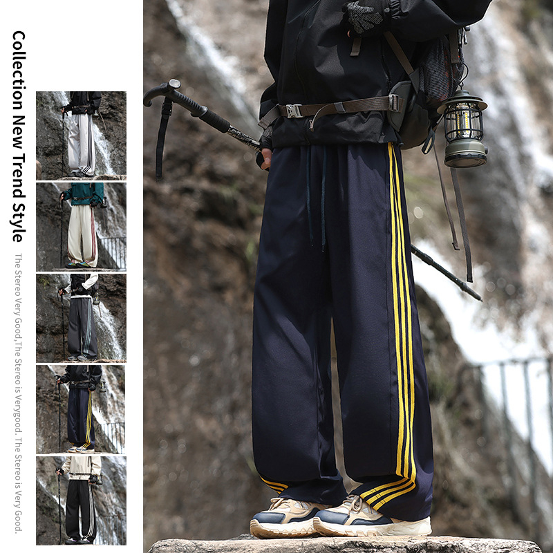 Pantaloni de trening largi, în stil american, cu trei dungi, unisex, casual, toamnă-iarnă