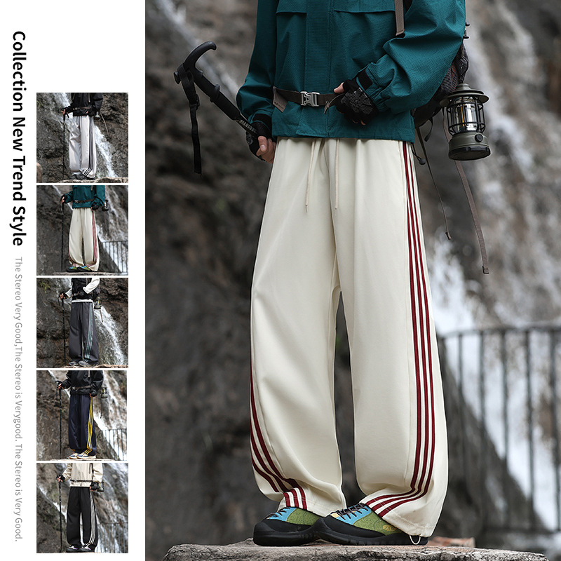 Pantaloni de trening largi, în stil american, cu trei dungi, unisex, casual, toamnă-iarnă