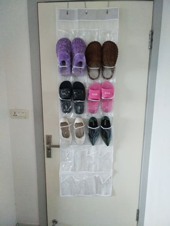 Organizator de pantofi cu 24 compartimente, montat pe perete, din material nețesut, cu panouri transparente