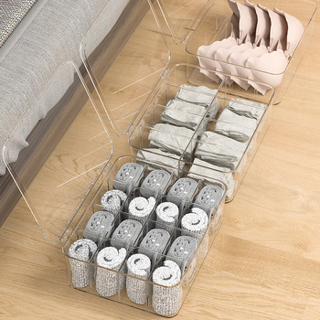 Organizator transparent pentru lenjerie, cu compartimente, 3 în 1 pentru garderoba dormitorului (șosete și lenjerie)