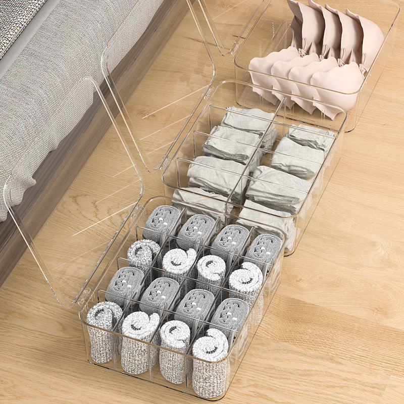 Organizator transparent pentru lenjerie, cu compartimente, 3 în 1 pentru garderoba dormitorului (șosete și lenjerie)