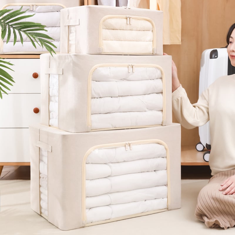 Cutie transparentă de depozitare pentru haine, din material textil, cu fereastră mare, pliabilă, pentru pilote și jucării