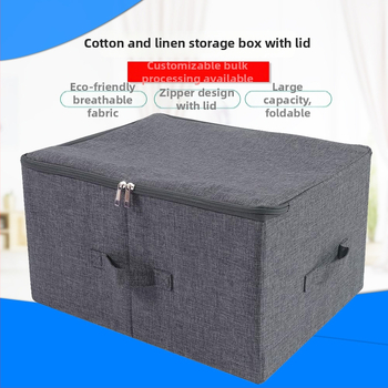 Cutie de depozitare pliabilă din material imitat de in, cu husă moale și fermoar, 35 L, dimensiuni 45x35x25 cm