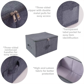 Cutie de depozitare pliabilă din material imitat de in, cu husă moale și fermoar, 35 L, dimensiuni 45x35x25 cm