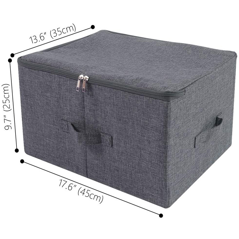 Cutie de depozitare pliabilă din material imitat de in, cu husă moale și fermoar, 35 L, dimensiuni 45x35x25 cm