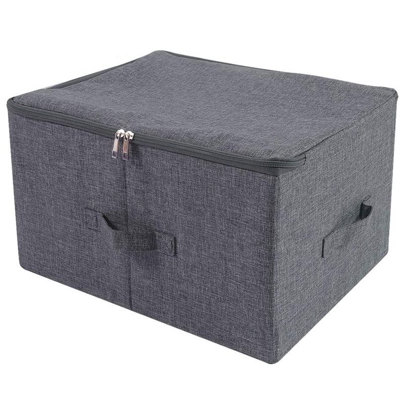 Cutie de depozitare pliabilă din material imitat de in, cu husă moale și fermoar, 35 L, dimensiuni 45x35x25 cm
