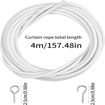 Set de accesorii pentru perdea: șnur cu arc de 4 metri, 6 inele de ochi, 6 cârlige în formă de semn de întrebare