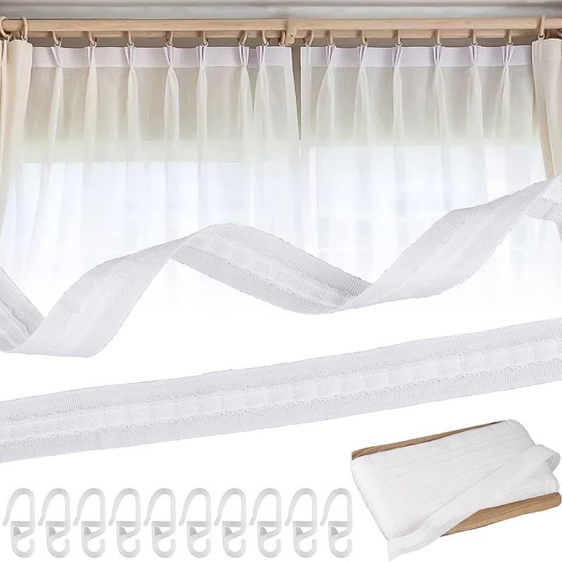 Set 30 m bandă din țesătură cu 50 de cârlige, cârlige pentru bandă elastică de 1 inch, accesorii pentru perdea cu rolă ghidaj